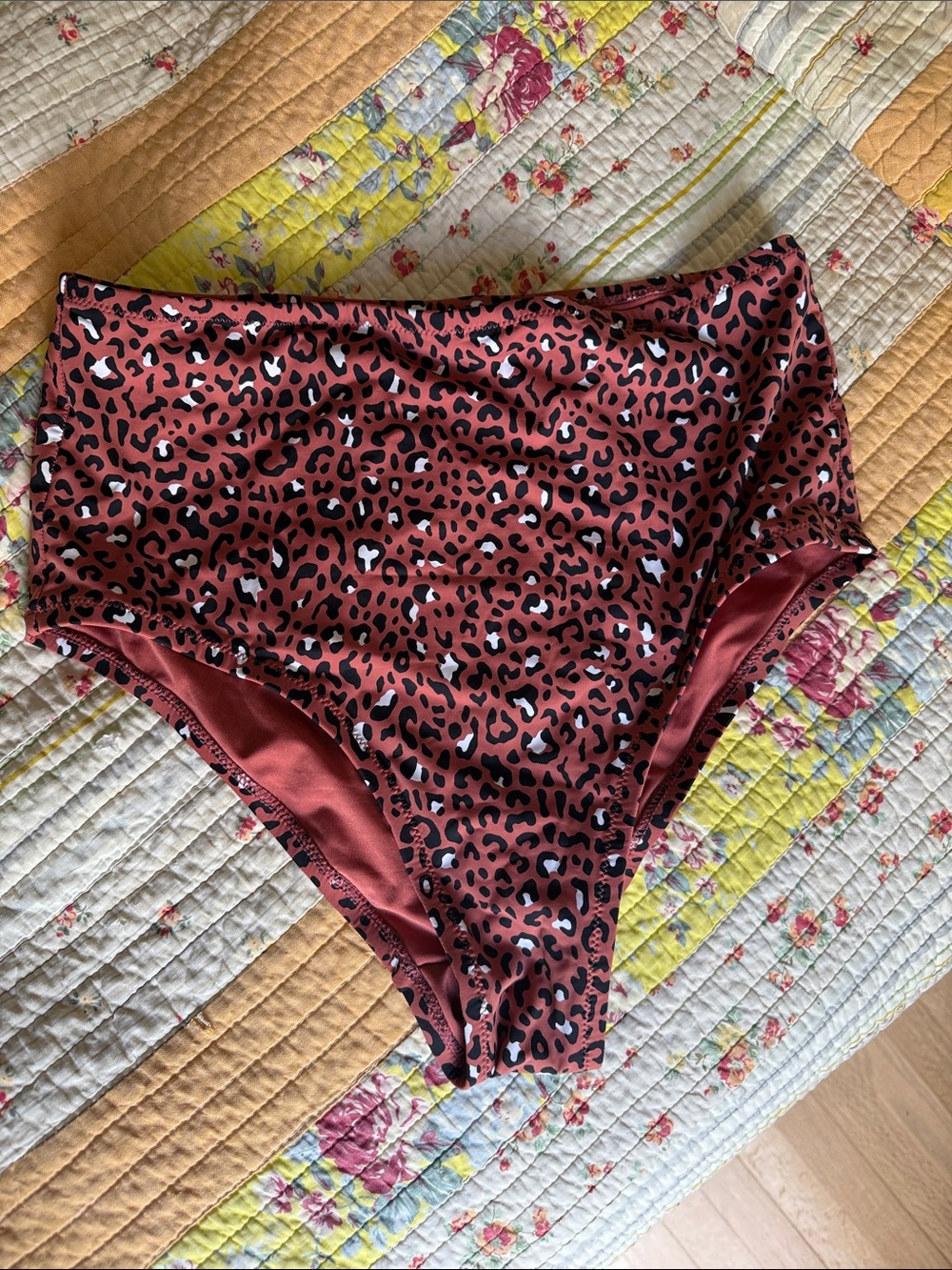 High-Rise Leopard Print Bikini Bottoms - Rust